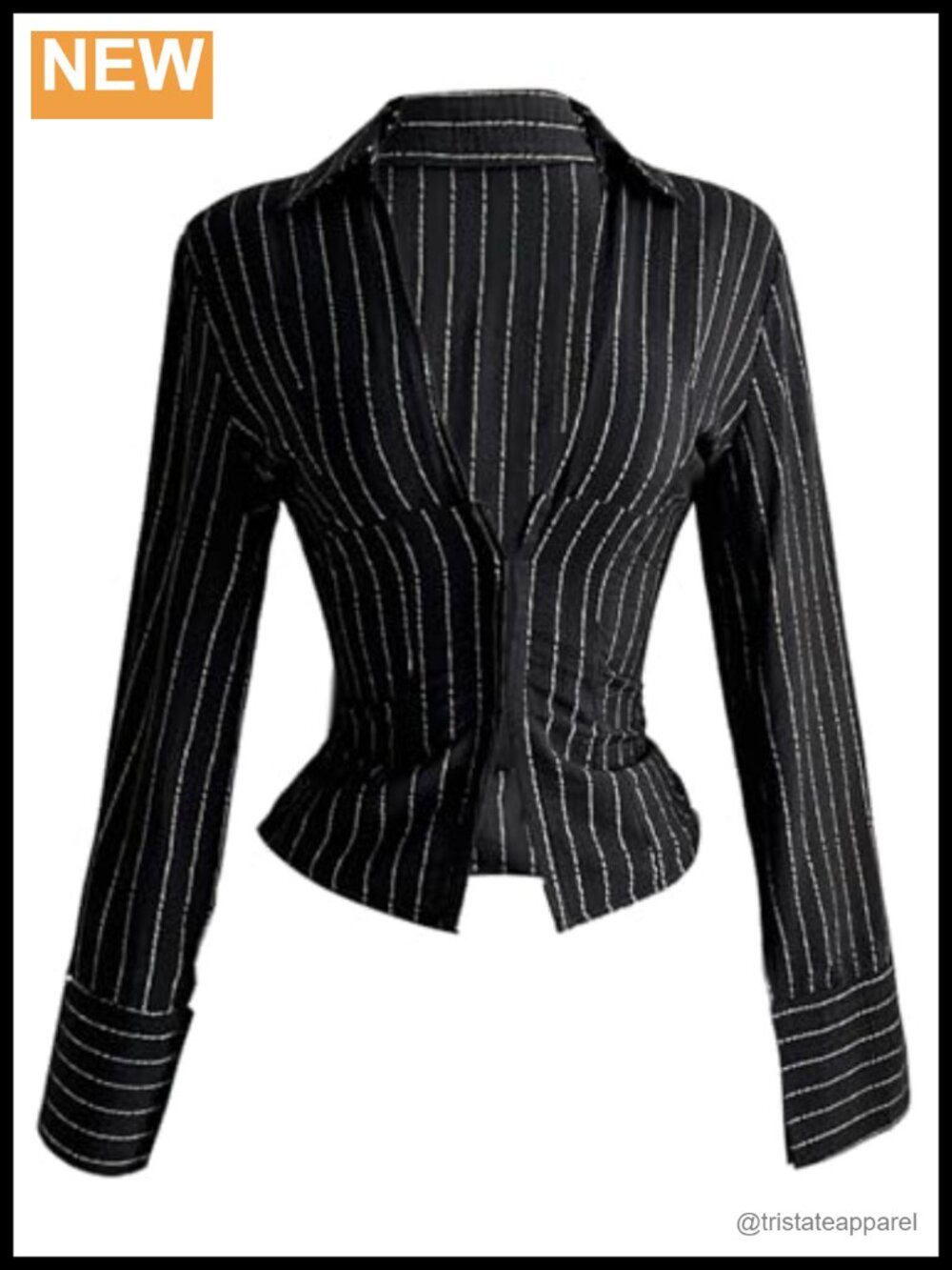 Women's Striped Fitted Long Sleeve Blouse with Cinched Waist & Bell Sleeves